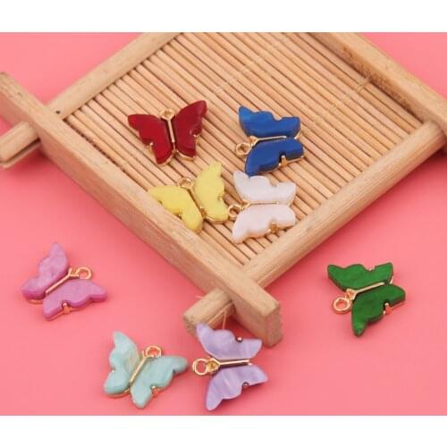 10pcs 13x13mm 9 Color Resin Animal Butterfly Charms for Jewelry Making Pendants Necklaces Cute Earrings DIY Handmade Accessories