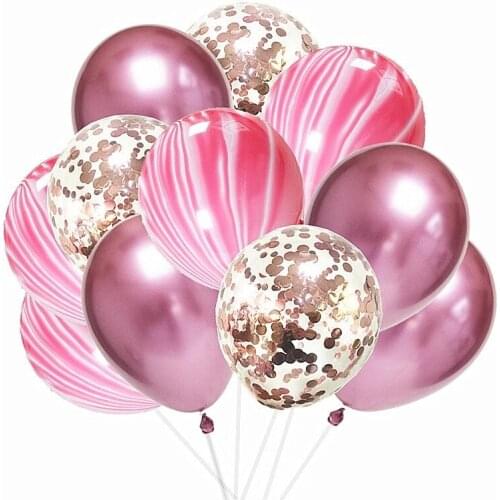 12pcs 12inch Agate Balloons with Confetti balloon Metal Latex Balloon Birthday Party Weddding Decoration Globos Graduation Decor