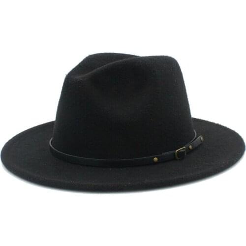 2022 Women Wool Fedora Hat with Leather Belt Panama Hat Winter Autumn Wide Brim Jazz Trilby Male Sombrero Cap