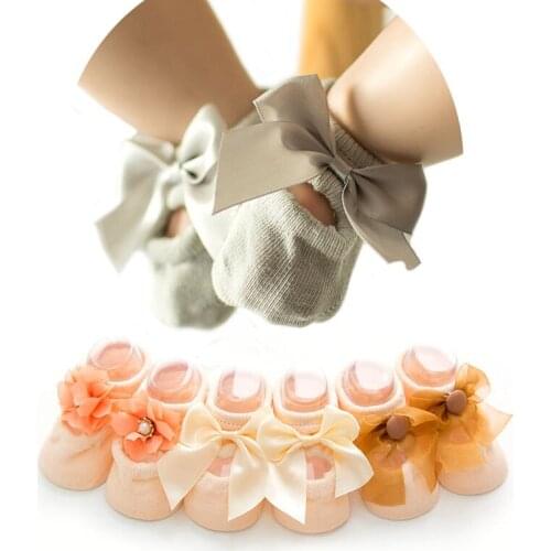 3 Pairs Children Socks Thin Hollow Baby Socks Cotton Childrens Socks Newborn Baby Toddler Socks Lace Bow Non-slip Floor Socks