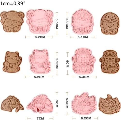 6pcs New Year Plastic Baking Mold Kitchen Biscuit Cookie Cutter Pastry Plunger 87HA
