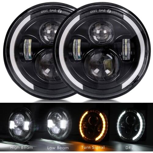 7Inch LED Headlights DRL Hi/Lo Beam 100W Halo Ring Amber Angel Eye For Niva Car Motorcycle Lada Offroad 4x4 UAZ 12V 24V