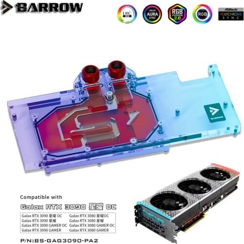 Barrow GPU Water Cooling Block For GALAX RTX 3090 3080 GAMER OC, Full Covered VGA Cooler/Backplate, 5V ARGB SYNC, BS-GAG3090-PA2