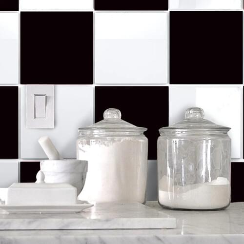 Big Black And White Grid Kitchen Tiles PVC Waterproof Self adhesive Wallpaper Furniture Bathroom DIY Arab Tile Tile Sticker