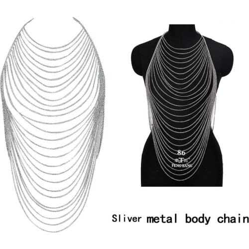 Silver NeckLack Metal Multi-layer Top Cage Chest Harness Sexy Boho Jewelry Beach Dance Rave Women Plus Size Body Chain Harajuku