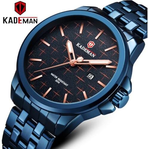 Watches Mens 2020 KADEMAN NEW Fashion Quartz Blue Stainless steel Watch Date Clock Male Creative Wristwatch Men Business Watch