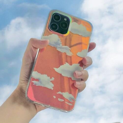 Laser Sky Cloud Pattern Phone Case for iPhone 12 11 Pro Max XS Max X XR 7 8 Plus Glitter Transparent Soft Tpu Back Cover