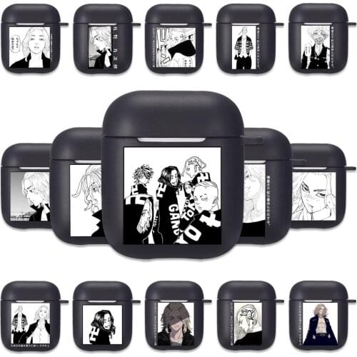 Japanese Anime Tokyo Revengers Black Silicone Case for Apple Airpods 1 2 Cases Line Art Protective Soft Airpods Earphone Cover