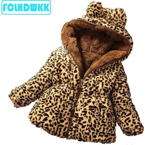 FCLHDWKK Kids Jackets For Girls Winter Spring Baby Jackets Coats Children Leopard Jacket Coat Warm Outerwear Hoodies Clothing