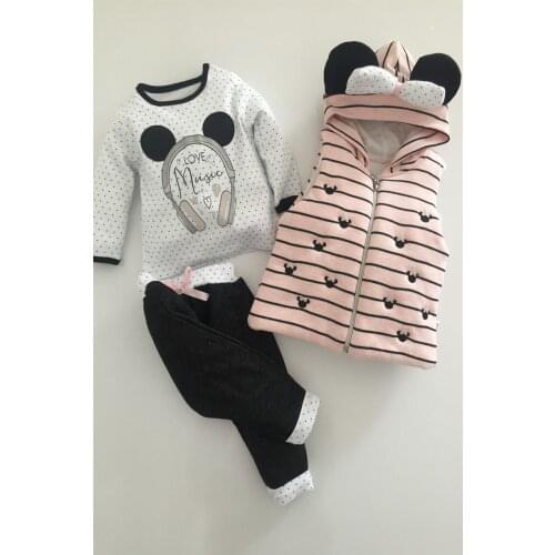 Girls Baby Kids Bottom Top Vest 3 Piece Suit palmgren-3-6 Months Old Female Child Sweatpants Badi Hooded Vest Kit Gift