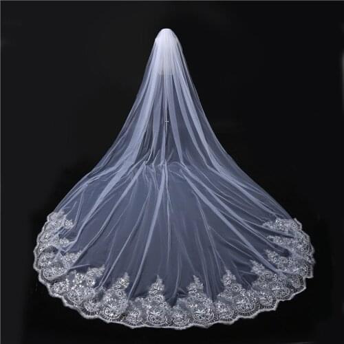 Bridal Veil cathedral veil laces flowers trim veil Wedding Dress Veil
