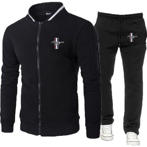 Sell Hot 2021 New Men Mustang Print Spring Autumn Leisure Fitness Sweatshirt Tracksuit + Long Pants Slim Sportwear 2 Pieces Suit