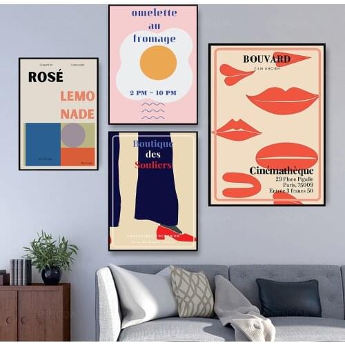 Retro Advertising Poster Printing French Retro Cinema Red Lips Canvas Painting Living Room Home Decor Fashion Wall Poster