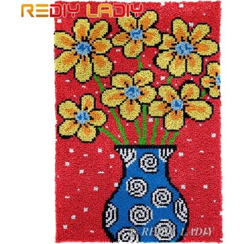 Latch Hook Kits Golden Flowers DIY Carpet Rug Lush Tapestry Kits Chunky Yarn Knitted Floor Mat Crochet Cushion Crafts 57*87cm