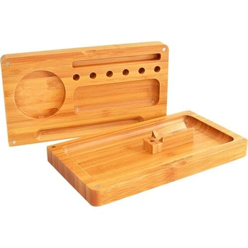 Magnetic Bamboo Wooden Rolding 12*13 Herb Plate Tobacco Joint Smoking Table Paper Rolling Trays Wholesale