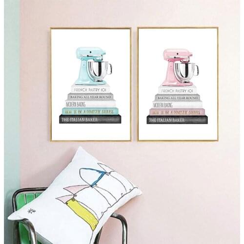 Mixer Wall Art Picture on The Wall Nordic Style Decor for Kitchen Room Blue and Pink Color Style Metal Organic Glass Framed