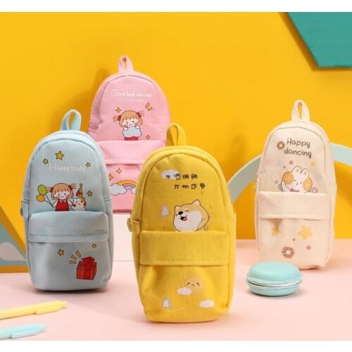 Cute School Bag Design Pencil Bag Kawaii Candy Colors Large Capacity Canvas Pen Case Student Stationery Pouch