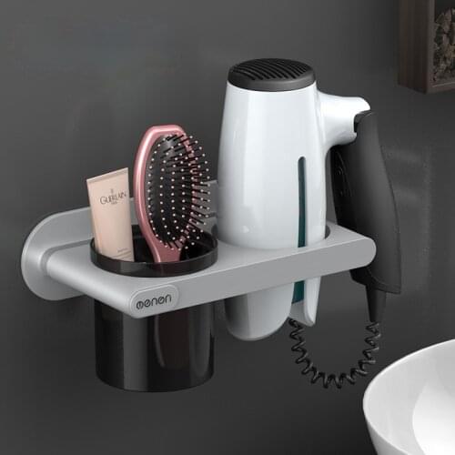 Plastic Multifunction Bathroom Storage Shelf Hair Dryer Holder Shower Organizer Self-adhesive Wall Mounted Shampoo Straightener