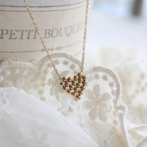 Fashion Elegant Small Bead Heart Pendant Necklace Stainless Steel Clavicle Chain Necklace For Women Girls Party Choker Jewelry