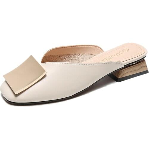 Summer Women Slippers 2021 Mules Pumps Trend Square Buckle Wooden Block Elegant Office Party Ladies Casual Shoes