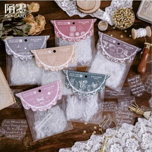 Unfinished white series Journal Decorative Stickers Scrapbooking Stick Label Diary Stationery Album English plants Stickers