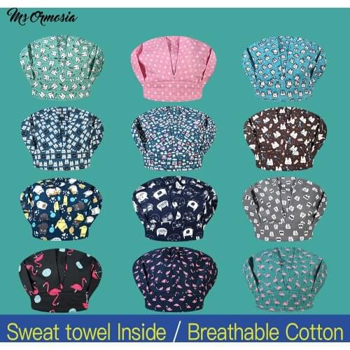 Wholesale beauty salon Scrub caps cotton printing adjustable frosted work caps Elastic laboratory pet shop work fluffy caps new