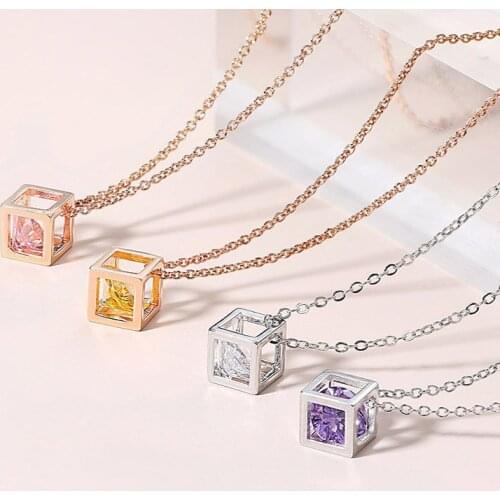 Rubiks Cube Shaped Pendant Necklace For Women Aesthetic Chain On The Neck Trend 2021 Jewelry Choker For Female Wholesale N279