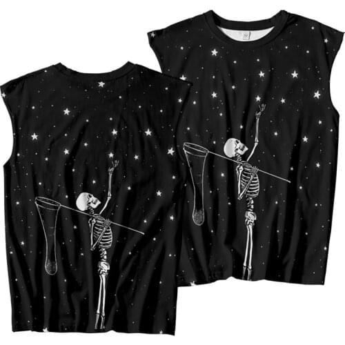 Couple Women Men Skeleton Star Printed Loose Female Male Streetwear Sports Tanks Tee Costumes Casual Mesh Vest Tops