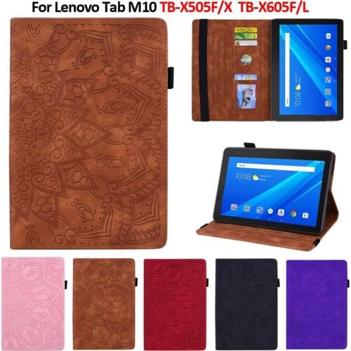Tablet Flower 3D Emboss PU Leather Cover For Lenovo Tab M10 Case Funda 10.1" TB-X505F TB-X505L TB-X505X TB-X605L TB-X605F