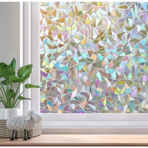 Window Privacy Film Rainbow Clings 3D Decorative Vinyl Stained Glass Decals Static Cling Window Sticker Non-Adhesive for Glass