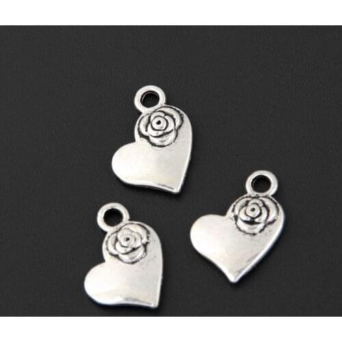 50pcs Silver Color 10x14mm Rose Heart Charms Love Pendant Fit DIY Jewelry Making Handcrafted Accessories