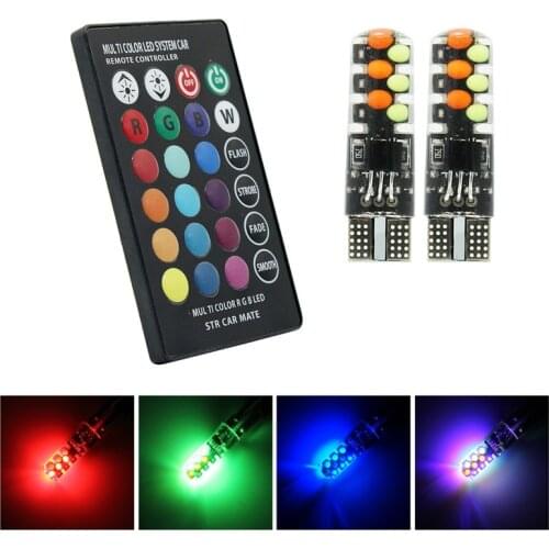 Remote Control RGB T10 LED Car Clearance Light 12V W5W 194 168 Flash/Strobe Wedge Side Auto Reading Bulb Signal Lamp
