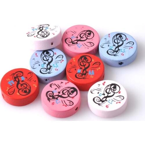 Mixed note Painted Wooden Spacer Beads For Jewelry making DIY 20mm 50pcs MT0506