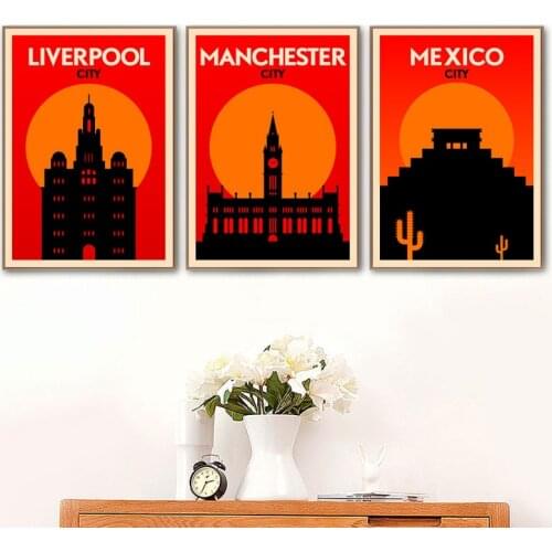 Liverpool Mexico Manchester Poster Retro Abstract City Building Canvas Print Picture Wall Art Living Room Nordic Home Decor