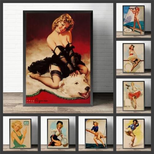 USA Retro poster Seductive girl World War II Sexy pin up Girl vintage Poster cafe cafe club bar wall decorations Home Decor