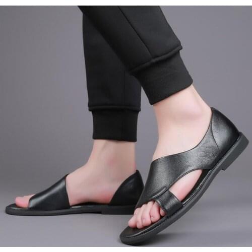 Summer Genuine Leather Mens Sandals Handmade open-toed Men Slippers Walking Beach Sandalias Outdoor Men soft Roman Sandals