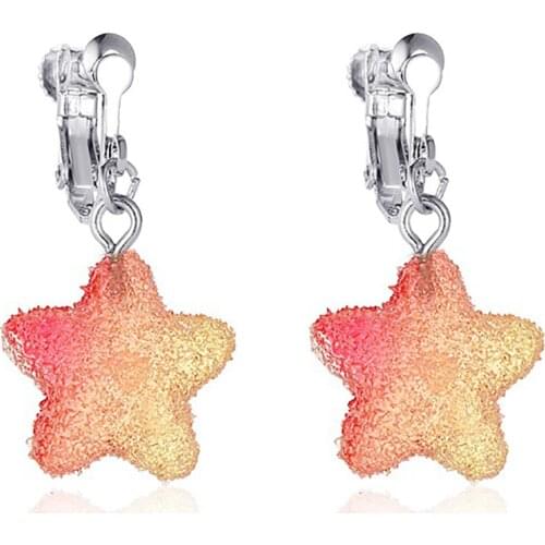 DoreenBeads Fashion Multicolor Star Ear Clips Drop Earrings For Women Party Girl Earrings Jewelry Summer Outdoor Gift 34 x 18mm