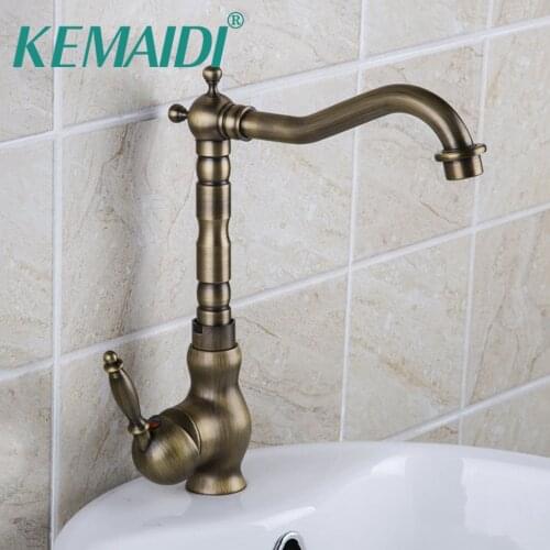 KEMAIDI Luxury Kitchen Wash Basin Sink Mixers Bathroom Tap 360 Swivel Waterfall Faucets Antique Brass Deck Mounted