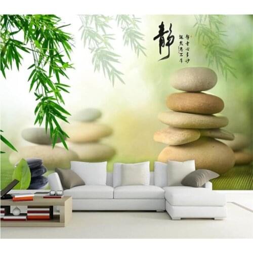 Beibehang Chinese style fashion fresh green bamboo lotus personality static stone TV background wall custom wallpaper mural