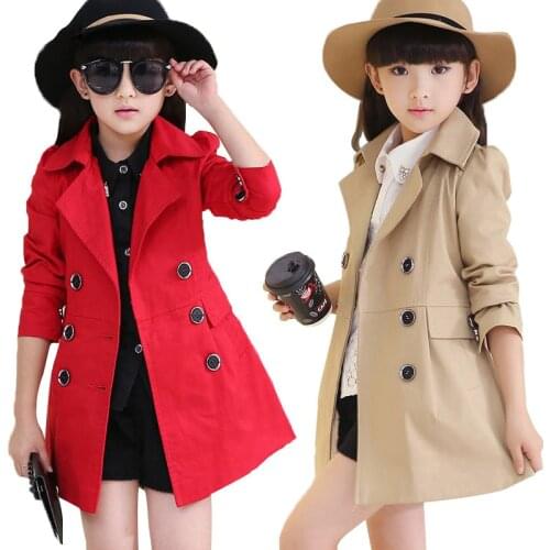 2019 Girls Jackets Long Fashon Kids Coats Cotton Double Breasted Childrens Trench Autumn Spring Big Girls Windbreaker Outerwear