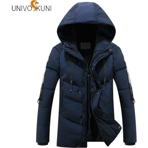 UNIVO SKUNI Winter Mens Clothing Thick Warm Cotton Coat Korean Version Fit Slim Casual Solid Men Zipper Male Parkas Q5100