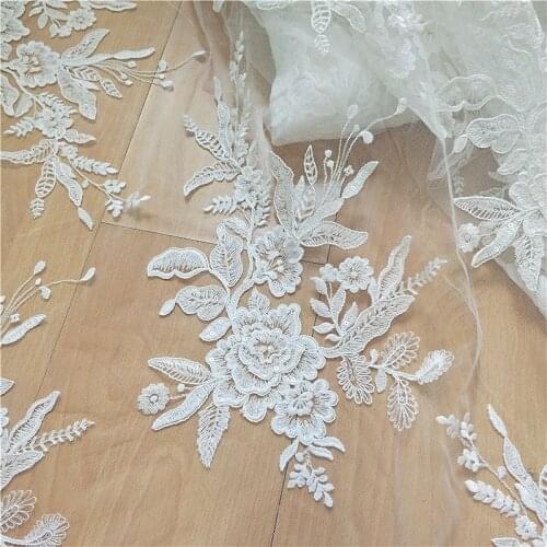 High-grade Sequine embroidery flower lace fabric wedding dress veil handmade diy childrens clothes sew accessories