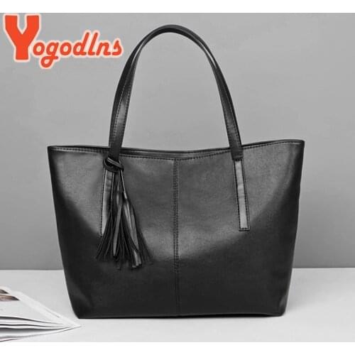 Yogodlns Drop Shipping Fashion Black Tote Bag For Women PU Leather Shoulder Bag Large Capacity Handle Bag Solid Color Handbags