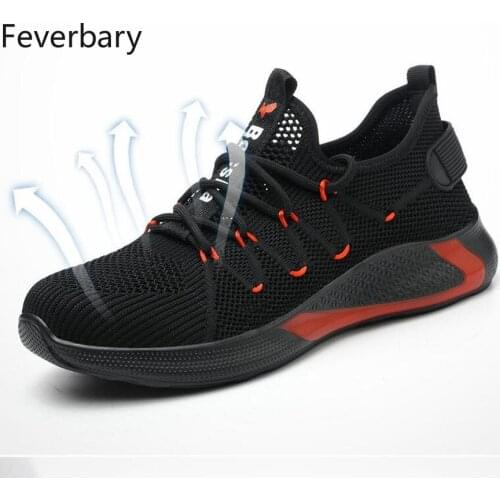 Feverbary Men Safety Shoes Steel Cap Toe Work Boots Women Non-slip Anti-puncture Anti-Smash Sneakers Lightweiht Fashion