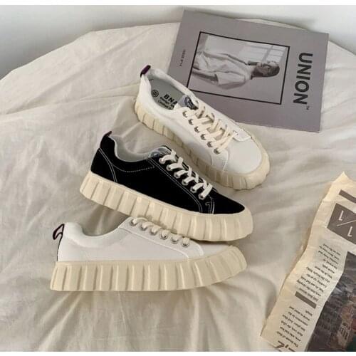 Womens Canvas Shoes Thick-soled Vulcanized Shoes Personality Ugly Thick-soled Canvas Shoes High-quality Rubber Sneakers Women