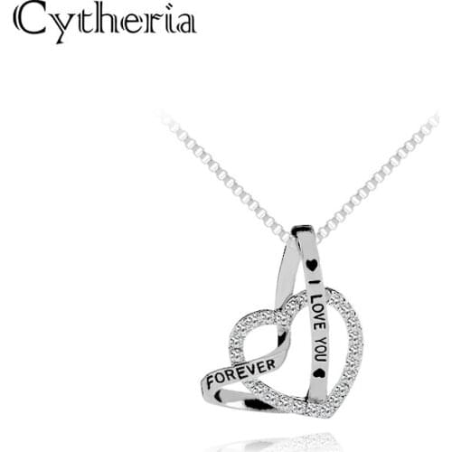 I love you forever Necklaces heart in heart crystal necklace women jewelry soul mate double Hearts shape Charm Necklace Girls