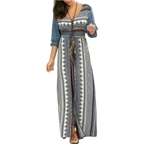 Midi Dress Plus Size Women Clothing Long-Sleeved African Robe Bohemian Slit Long Skirt Printed Casual Loose Robes De Soirée 5XL