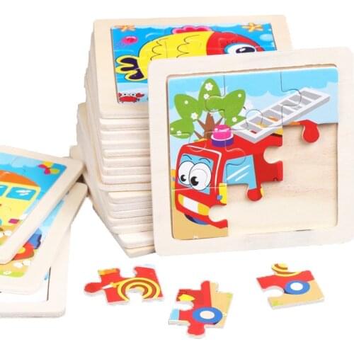 11*11cm Baby Educational Toys Wooden Puzzle 3d Puzzle Board Game Cartoon Animal Traffic Cognition Jigsaw Puzzle Kids Toys