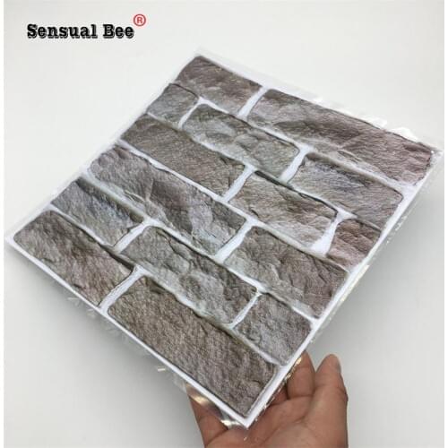 3D Gray Brick Pattern Emboss Tiles Wall Sticker Cupboard Kitchen Tile Waist Line Wall Decals Home Decor Waterproof PVC Art Mural