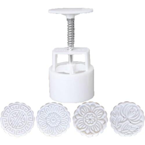 4pcs Hand Press Cookie Stamp Moon Cake Decor Mould Barrel Mooncake Mold 100g Pastry DIY Tool
